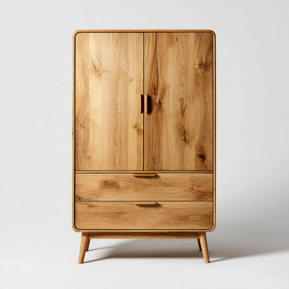 Armadio guardaroba 2 ante 2 cassetti rovere naturale 100 x 45 x 180 cm in legno massello di rovere rettangolare